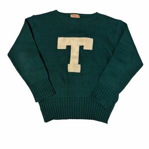 VTG Badger Wool Varsity Letter Sweater Men’s 42 40s Green Block Letter T RARE